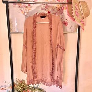 Mauve Bell Sleeve Lace Kimono